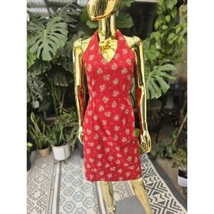 Vintage Ralph Lauren Dress Womens Small Y2K Floral Print Western Red Halter 4